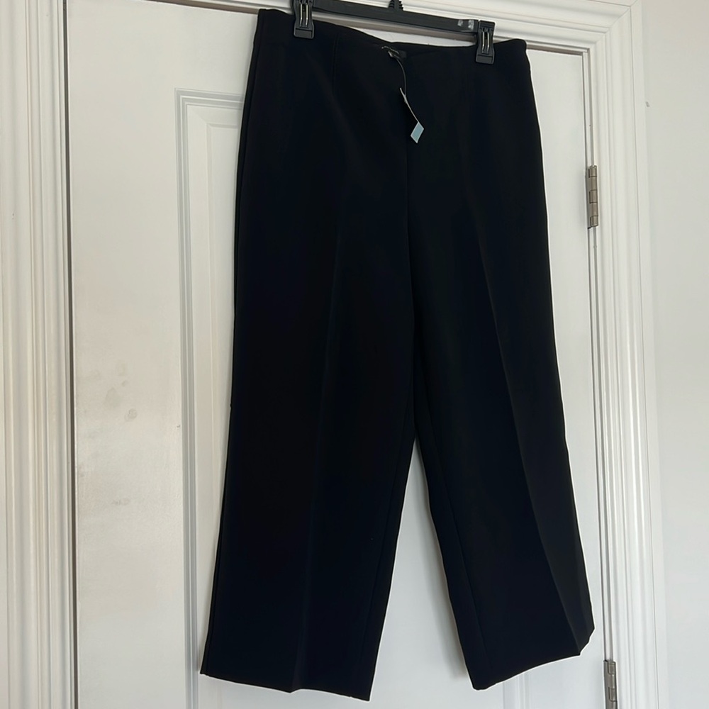 ANN TAYLOR PETITE BLACK WIDE LEG CROPPED PANTS NWT